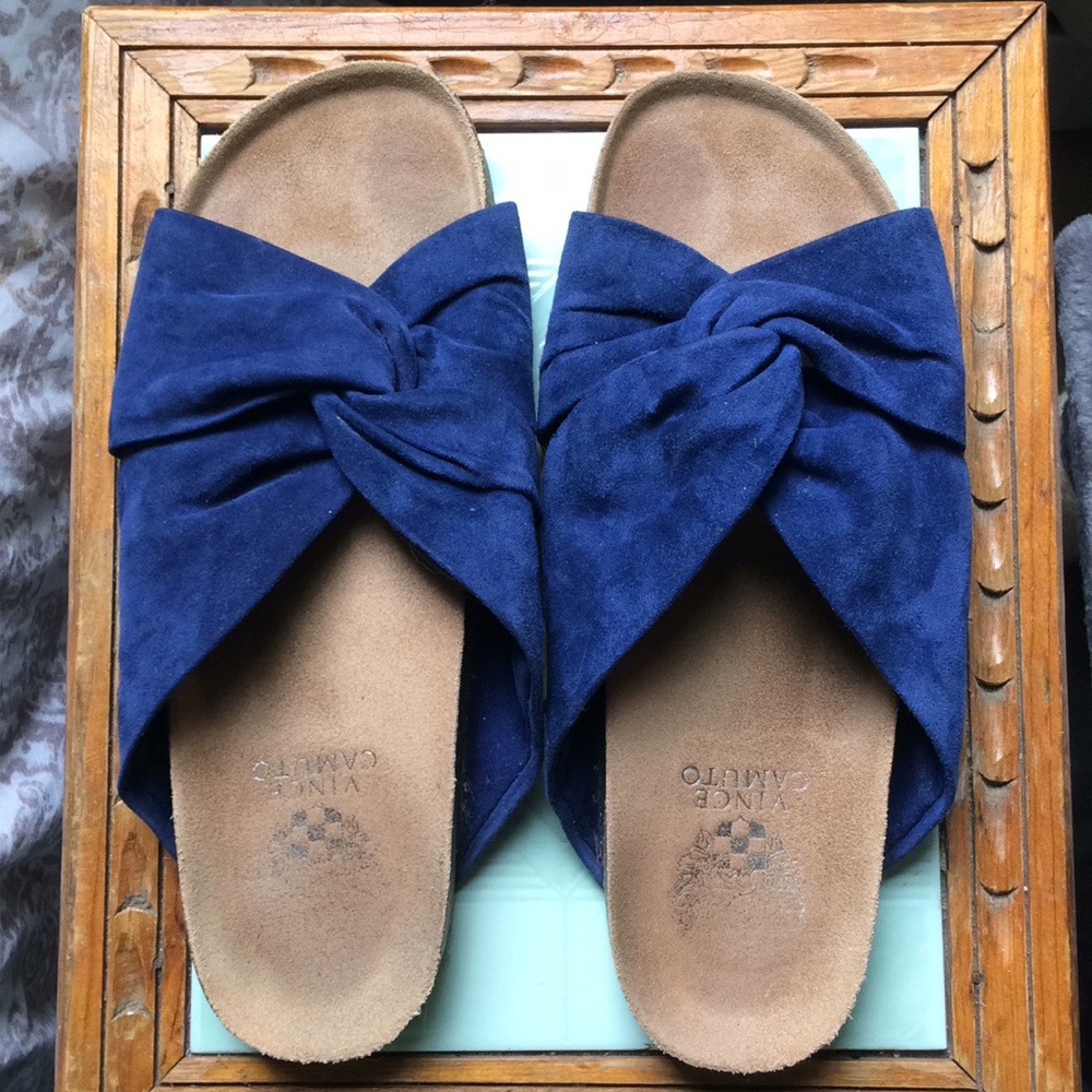 Vince Camuto Blue Suede Slide Sandals